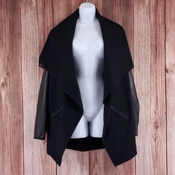 Spanx Womens Large Drape Front Jacket Very Black Convertible Faux Leather 50176R - Picture 3 of 16